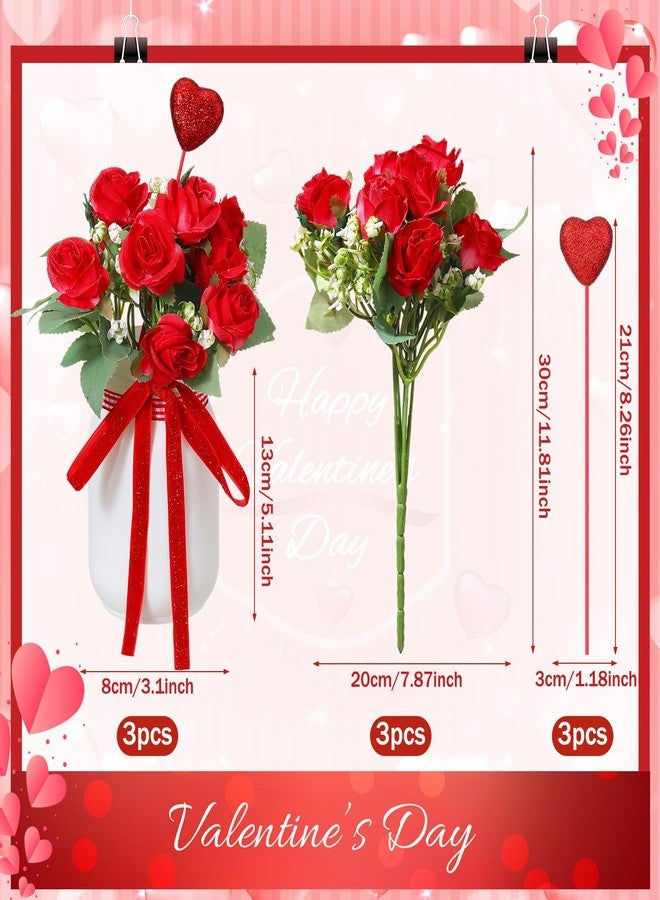 Knitgrip 3 Pcs Valentines Day Mason Jar Floral Table Centerpiece Red Rose Table Decoration Tiered Tray Decor with Artificial Plant Gift for Women Valentines Anniversary Wedding Housewarming Home Kitchen - Image 2